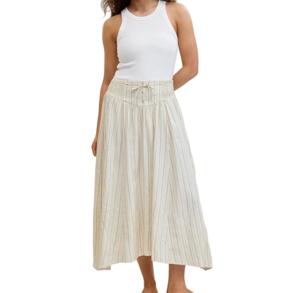 Flare Midi Maxi Skirt Womens Natural White Pin Stripe Black + Tan Fully Lined